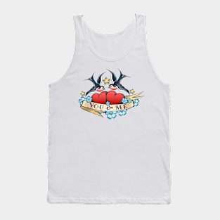 Tattoo with Swallows and Hearts with Ribbon Tank Top